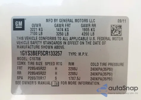 2012 Cadillac Escalade Luxury from USA, damaged, VIN 1GYS3BEF5CR133257